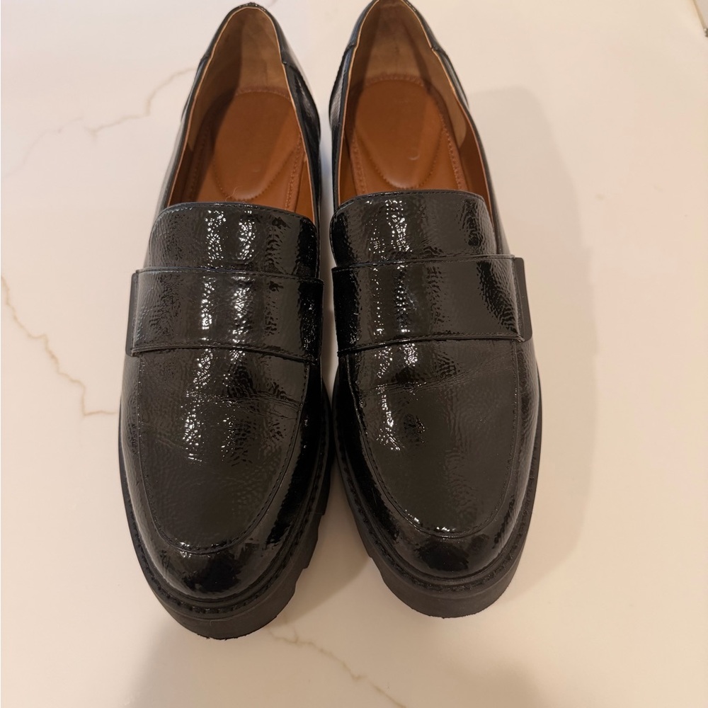 Franco Sarto Platform Patent Black Loafers